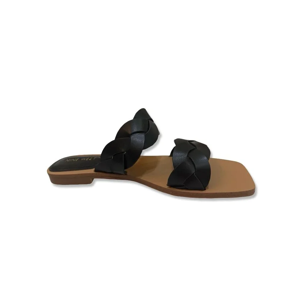 Nine West Womens Braided Black Slide Sandals Double Strap 8.5‎